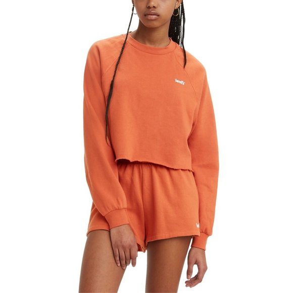 Levi's Sweaters - Levis Sweatshirt Orange Laundry Day Cropped Raw Hem Fleece NWT